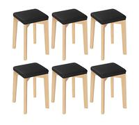 WOLTU Juego de 6 Sillas de Comedor,Madera,Mader Negro | Taburetes Cocina de Madera, Patas de Madera Maciza, Asiento PU, Taburetes Bajos