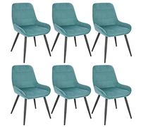 WOLTU Juego de 6 Sillas de Comedor,Terciopelo,Turquesa | Respaldo Medio,Acolchado, Estructura de Metal, Adecuadas para Comedor, Cocina, Salón y Dormitorio