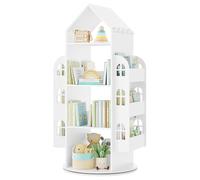 WOLTU Libreria Infantil, Estanteria Infantil, Estantería Giratoria | de 4 Niveles, para Libros, en Forma de Casita, 63x59x125 cm, Blanco