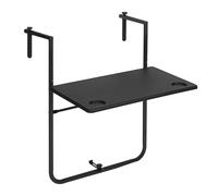 WOLTU Mesa Colgante para Balcon, Plegable con 3 Alturas Ajustables, para Terraza, Jardin y Patio, Mesita Auxiliar de Estilo Roten, Negro