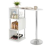WOLTU Mesa de Bar, Mesa Alta de Comedor con 3 Estantes, Soportes para Vino, Mesas Modernas de Bistro, Metal y MDF 113x40x105 cm, Blanco