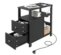 WOLTU Mesita Auxiliar con Enchufe, Mesilla con Enchufe y Puertos USB | Mesa Centro con 2 Cajones y 2 Estantes,Fácil de montar，Capacidad de carga máxima 20 kg,Mesita Pequela para Salon,Negro