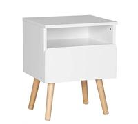 WOLTU Mesita de Noche Mesa de Centro con Cajón y Organizador Abierto, con Patas de Madera, Mesa para Cama Café Dormitorio Blanco 40x33,5x50cm TSR58ws