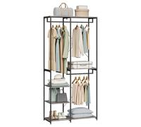 WOLTU Perchero Burro Ropa con Estante Multiusos Fuerte Metal y Madera 90 x 40 x 204,5 cm(L x P x H) Color Negro + Color Óxido