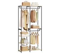 WOLTU Perchero Burro Ropa Perchero Burro con Estante Multiusos Fuerte Metal y Madera 90 x 40 x 204,5 cm(L x P x H) Color Negro+Roble Claro