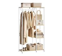WOLTU Perchero de Pie con Estante Zapatero Perchero Burro para Colgador Ropa Metal y Madera, 90 x 40 x 167 cm
