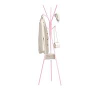 WOLTU Perchero de Pie en Forma de Árbol, Perchero Tronco con 9 Ganchos y 1 Estante para Colgar Ropa, Abrigos, Bolsos, Burro Arbol de Metal y Madera MDF, Rosa + Blanco