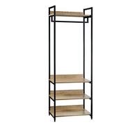 WOLTU Perchero Ropa Armario Burro Zapatero con 3 Estante Multiusos Fuerte Metal y Madera de Estilo Industrial