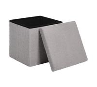 WOLTU Puff Almacenaje, Baul Cuadrado de Tela Teddy, Reposapies de Salón, Otomana para Sofa Dormitorio Entrada, Taburete Almacaneje Plegable, 38x38x37 cm, Gris Claro