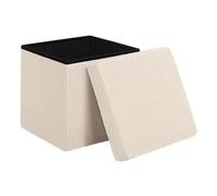 WOLTU Puff Almacenaje, Baul Cuadrado de Tela Teddy, Reposapies de Salón, Otomana para Sofa Dormitorio Entrada, Taburete Almacaneje Plegable, 38x38x37 cm, Beige