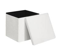 WOLTU Puff Almacenaje, Baul Cuadrado de Tela Teddy, Reposapies de Salón, Otomana para Sofa Dormitorio Entrada, Taburete Almacaneje Plegable, 38x38x37 cm, Blanco