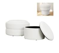 WOLTU Puff Almacenaje, Set 2 Taburetes Redondos Apilables, Reposapies Sofa con Tapa Extraíble, Banco Almacenaje de Funda Terciopelo, Carga 150 kg, Baúl para Salon Dormitorio y Entrada, Blanco