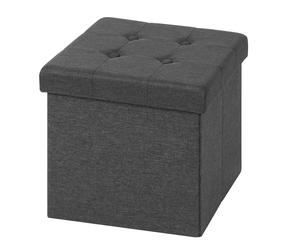 WOLTU Puff Baúl Plegable CuadradoTaburete para Almacenamiento Otomanos Caja de almacenaje con Tapa Reposapiés Sofá 37,5x37,5x38cm Gris Oscuro Lino