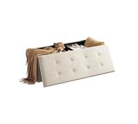 WOLTU Puff Baúl Plegable Rectángulo Taburete para Almacenamiento Otomanos Caja de Almacenaje con Tapa Reposapiés Sofá 110x37,5x38cm Terciopelo Material de Madera Crema