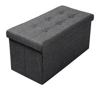 WOLTU Puff Baúl Plegable Rectángulo Taburete para Almacenamiento Otomanos de Lino Caja de Almacenaje con Tapa Reposapiés Sofá 76x37,5x38 cm Gris