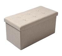 WOLTU Puff Baúl Plegable Rectángulo Taburete para Almacenamiento Otomanos de Lino Caja de Almacenaje con Tapa Reposapiés Sofá 76x37,5x38 cm Beige