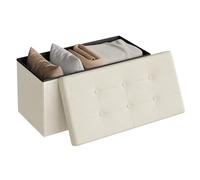 WOLTU Puff Baúl Plegable Rectángulo Taburete para Almacenamiento Otomanos de Lino Caja de Almacenaje con Tapa Reposapiés Sofá 76x37,5x38 cm Crem