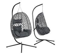 WOLTU Silla Colgante, Hamaca Columpio con Cojín y Reposacabezas, Aspecto Ratán PE y Estructura de Metal, Carga 150 kg, para Jardín, Patio y Terraza, 102x100x196 cm, Gris