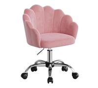 WOLTU Silla de Tocador Terciopelo, Silla Giratoria con Ruedas, Rosa | Respaldo de Petalos, Ergonómica para Maquillaje, Patas de Metal