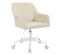 WOLTU Silla Escritorio, Silla Tocador, Giratoria con Ruedas, Ergonómica de Estudio, Altura Ajustable, para Oficina y Dormitorio, Lino, Beige+Blanco, BS164be