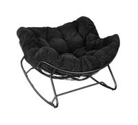 WOLTU Silla Mecedora, con Cojín Grueso, Chenilla, Negro | Silla de Lectura en Forma Huevo, Sillón Relax, Ideal para Salón Dormitorio Estudio, Estructura de Metal, Carga 150 kg