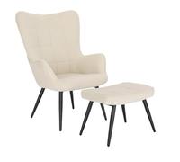 WOLTU Sillón de Relax con Reposapiés, Respaldo Alto, Blanco Crema | Salón con Taburete, Silla de Salón de Escritorio con Escabel, reposabrazos, patas de metal, Topes en Patas