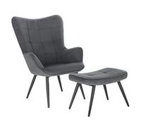 WOLTU Sillón de Relax con Reposapiés, Respaldo Alto, Gris Oscuro | Salón con Taburete, Silla de Salón de Escritorio con Escabel, reposabrazos, patas de metal, Topes en Patas
