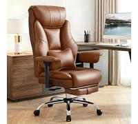 WOLTU Sillón Ejecutivo Ergonómica, Silla Oficina, Asiento PU, Marrón | Respaldo Alto y Cojín Soporte Lumbar, Giratoria con Reposapies Retráctil y Función Mecedora, Asiento PU, para Oficina o Casa