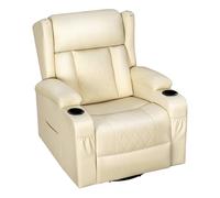 WOLTU Sillón Relax Reclinable, Giratorio 360°, PU, Beige | Sofa Individual Función Balanceo y Respaldo Ajustable, con Reposapiés, Bolsas Laterales y Portavasos, Carga 150 kg