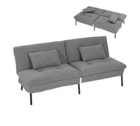WOLTU Sofá Cama de 2 Plazas con 2 Cojines, Respaldo Ajustable, Gris Oscuro | Sofá Cama con Patas Antideslizantes, Estructura Metálico + Lino Sintético Transpirable, para Salón, Dormitorio, Estudio