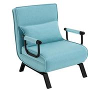 WOLTU Sofá Cama Sillón Reclinable Respaldo Ajustable 184x60cm Azul | Puff Cama 1 Plaza, Butaca de Salón 3 en 1, Sillon Cama Individual con Almohada y Reposabrazos, Lino, Dormitorio y Balcón