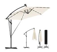 WOLTU Sombrilla de Patio φ 3 m con Luz LED, Parasol Grande Giratorio 360°, Ajustable en Ángulo, Protección UPF 50+ con Bolsa, Poliéster Resistente, para Jardín y Piscina, Beige
