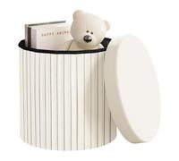 WOLTU Taburete Almacenaje 30 L, Baul Puff de Almacenaje, Otomano Plegable, Taburete Reposapiés en Terciopelo para Cama y Sofá, φ38x36 cm, Crema