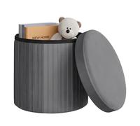WOLTU Taburete Almacenaje 30 L, Baul Puff de Almacenaje, Otomano Plegable, Taburete Reposapiés en Terciopelo para Cama y Sofá, φ38x36 cm, Gris Oscuro