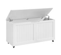 WOLTU Taburete Almacenaje con Ruedas, Baúl Puff Almacenamiento, Otomano Reposapiés Rectangular 100x40x50,5 cm, para Salón, Dormitorio y Entrada, Blanco