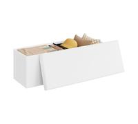 WOLTU Taburete Almacenaje Plegable, Baúl Puff Almacenamiento, Taburete Reposapiés para Sofá y Cama, con Panel Divisor, Tapizado en Tela Polar Teddy, 135 L, 110x38x38,5 cm, Blanco