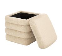 WOLTU Taburete Almacenaje Plegable de Almacenamiento, Taburete Reposapiés para Sofá y Cama, Baúl Puff con Tapa Extraible, Cuadrado, Tapizado de Tejido Polar Teddy, 37,5x37,5x38 cm, Beige