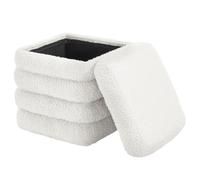 WOLTU Taburete Almacenaje Plegable de Almacenamiento, Taburete Reposapiés para Sofá y Cama, Baúl Puff con Tapa Extraible, Cuadrado, Tapizado de Tejido Polar Teddy, 37,5x37,5x38 cm, Blanco
