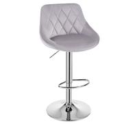WOLTU Taburete Cocina Alto Bar con Respaldo, Silla Giratoria con Reposapies y Base Redonda de Metal, Terciopelo, Gris Claro