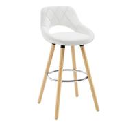 WOLTU Taburete Cocina Alto con Respaldo Ahuecado y Reposapiés, para Bistro, Cafeteria y Cocina, con Funda de Piel Sintética y Patas de Madera, Blanco