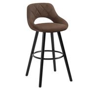 WOLTU Taburete Cocina, Taburete Alto con Respaldo Ahuecado y Reposapiés, Taburete Bar Alto para Bistro, Cafeteria y Cocina, con Funda de Tela Sintética y Patas de Madera, Marrón rústico