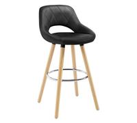 WOLTU Taburete Cocina, Taburete Alto con Respaldo Ahuecado y Reposapiés, Taburete Bar Alto para Bistro, Cafeteria y Cocina, con Funda de Piel Sintética y Patas de Madera, Negro