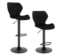 WOLTU Taburete de Bar Giratorio Juego de 2, Taburetes Alto Cocina con Respaldo y Reposapiés Ajustable en Altura 60-82 cm, Terciopelo, Negro