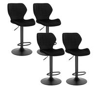 WOLTU Taburete de Bar Giratorio Juego de 4, Taburetes Alto Cocina con Respaldo y Reposapiés Ajustable en Altura 60-82 cm, Terciopelo, Negro