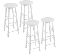 WOLTU Taburete de Bar Juego de 4, Taburete Alto Cocina con Reposapies, para Salon Cocina Estructura de Metal, Asiento de MDF, Blanco