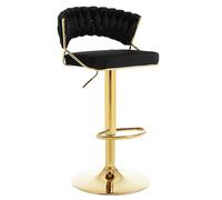 WOLTU Taburete de Bar, Taburete Cocina Giratorio con Respaldo Entrelazado y Reposapiés, Terciopelo, Negro