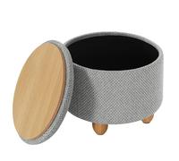 WOLTU Taburete Redondo de Almacenamiento, Puff Baúl Almacenaje con Tapa Bandeja Extraíble, Reposapiés Sofá Multiusos, Asiento de Lino Grueso, Ø 39x33 cm, Gris Claro