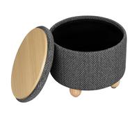 WOLTU Taburete Redondo de Almacenamiento, Puff Baúl Almacenaje con Tapa Bandeja Extraíble, Reposapiés Sofá Multiusos, Asiento de Lino Grueso, Ø 39x33 cm, Gris Oscuro