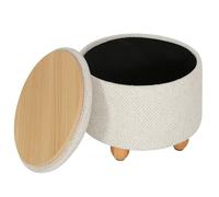 WOLTU Taburete Redondo de Almacenamiento, Puff Baúl Almacenaje con Tapa Bandeja Extraíble, Reposapiés Sofá Multiusos, Asiento de Lino Grueso, Ø 39x33 cm, Blanco Crema