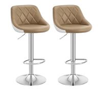WOLTU Taburetes Cocina, Set de 2 Taburetes Altos Bar, Silla Giratoria PU con Reposapies, Taburete con Respaldo y Base Redonda de Metal, Caqui